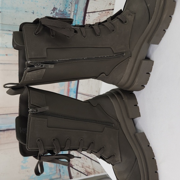 Zara Women's Rubberized Lace-Up Boots Khaki Green - Picture 7 of 10